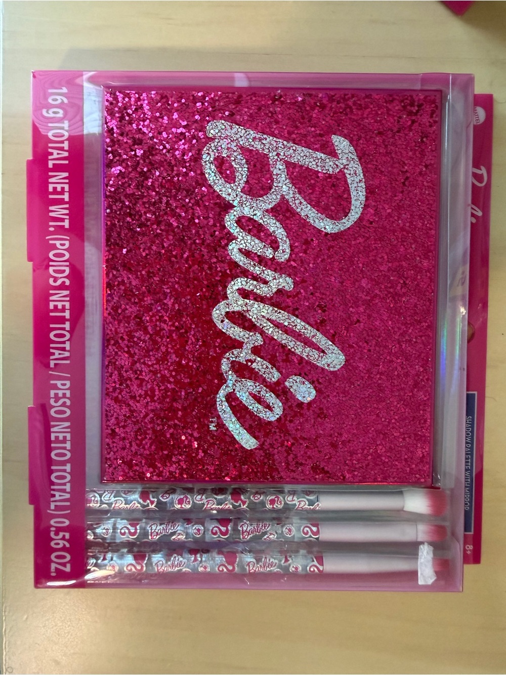 Barbie Hot Pink Glitter Makeup Palette with Glitter Logo and Brushes